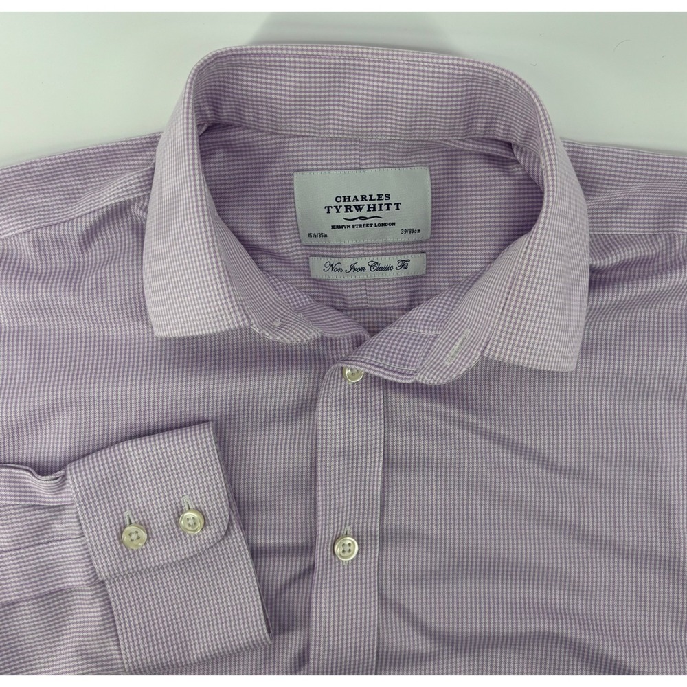 Charles Tyrwhitt Button Down Shirt Men 15.5/35 Purple Micro Gingham Classic Fit